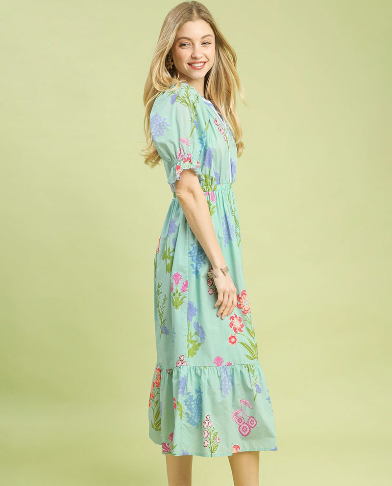 Umgee Multi Floral V-neck Dress