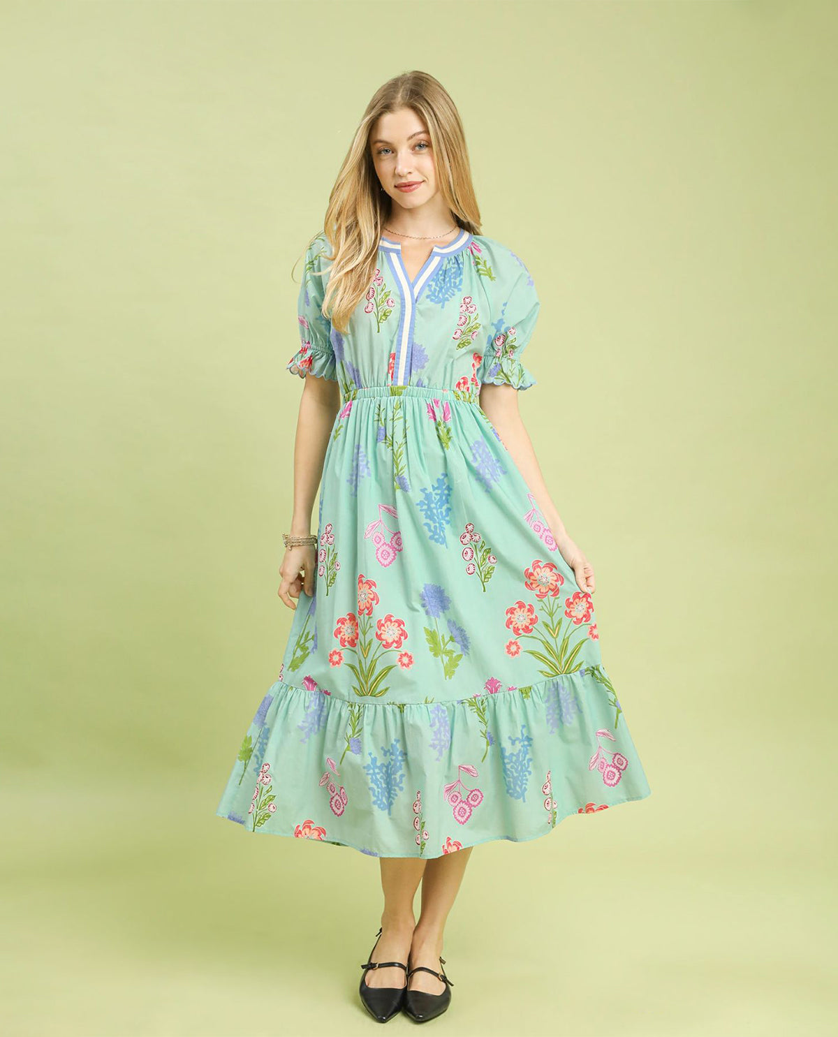 Umgee Multi Floral V-neck Dress