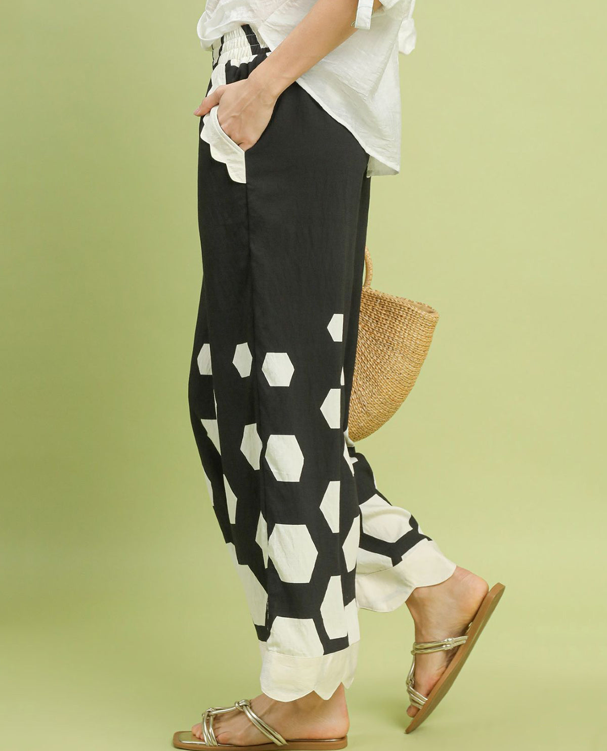 Umgee Print Smocked Pants