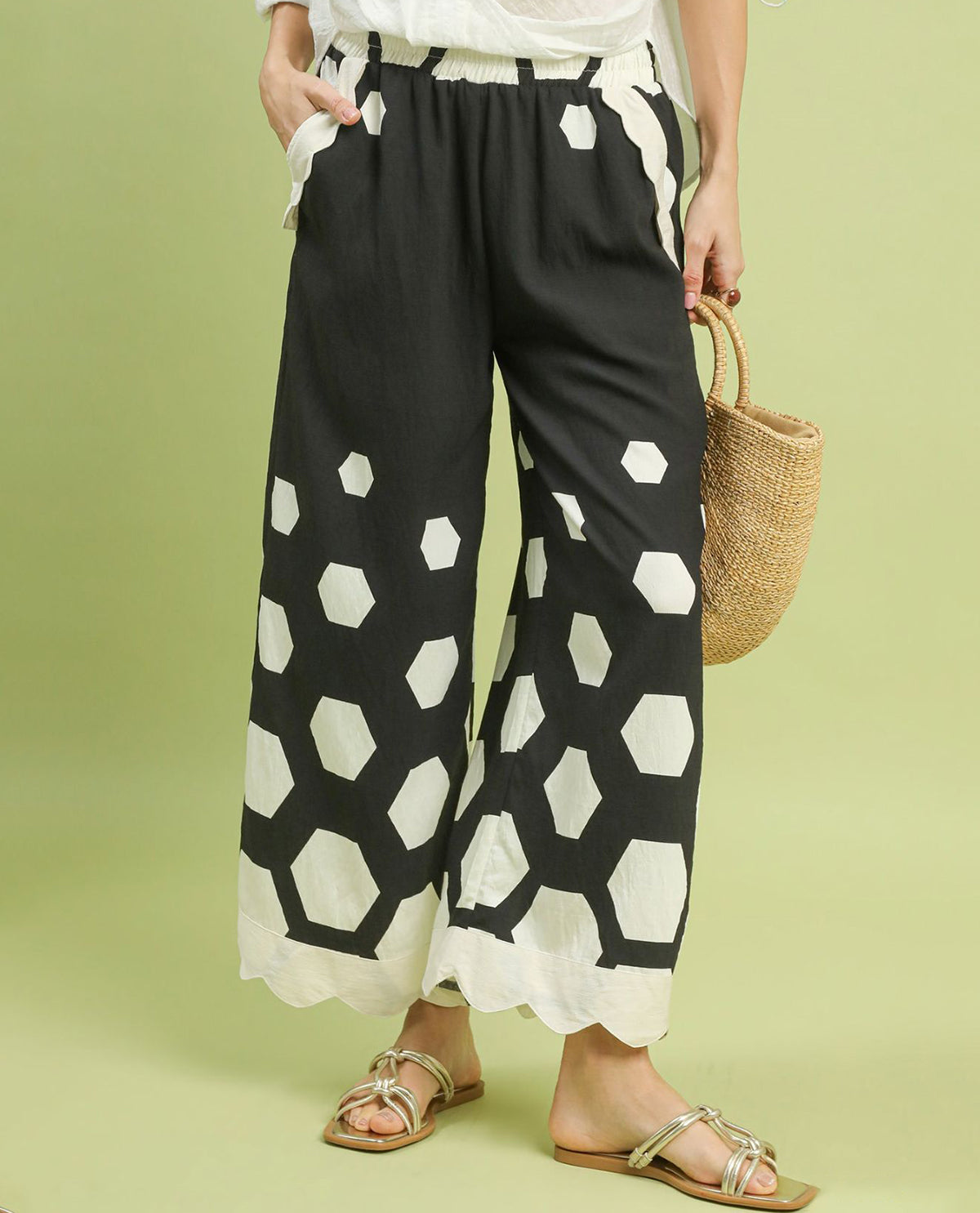 Umgee Print Smocked Pants