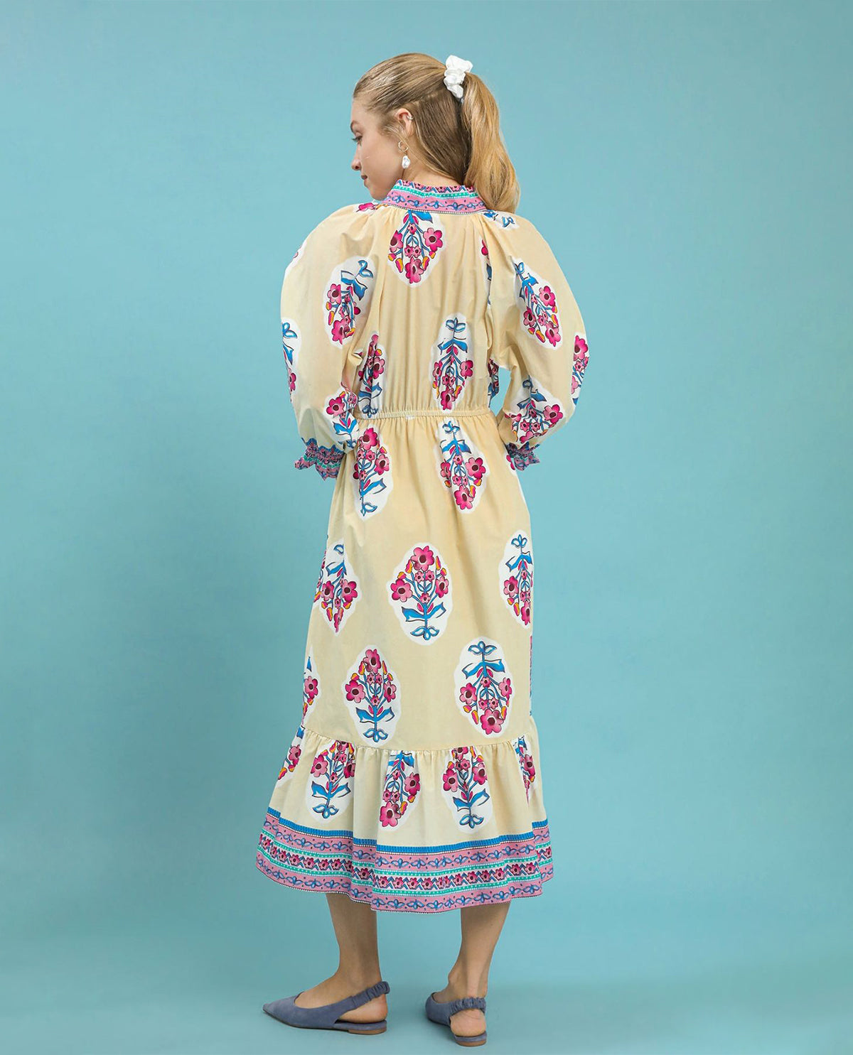 Umgee Flower Patch Border Print V-neck Dress