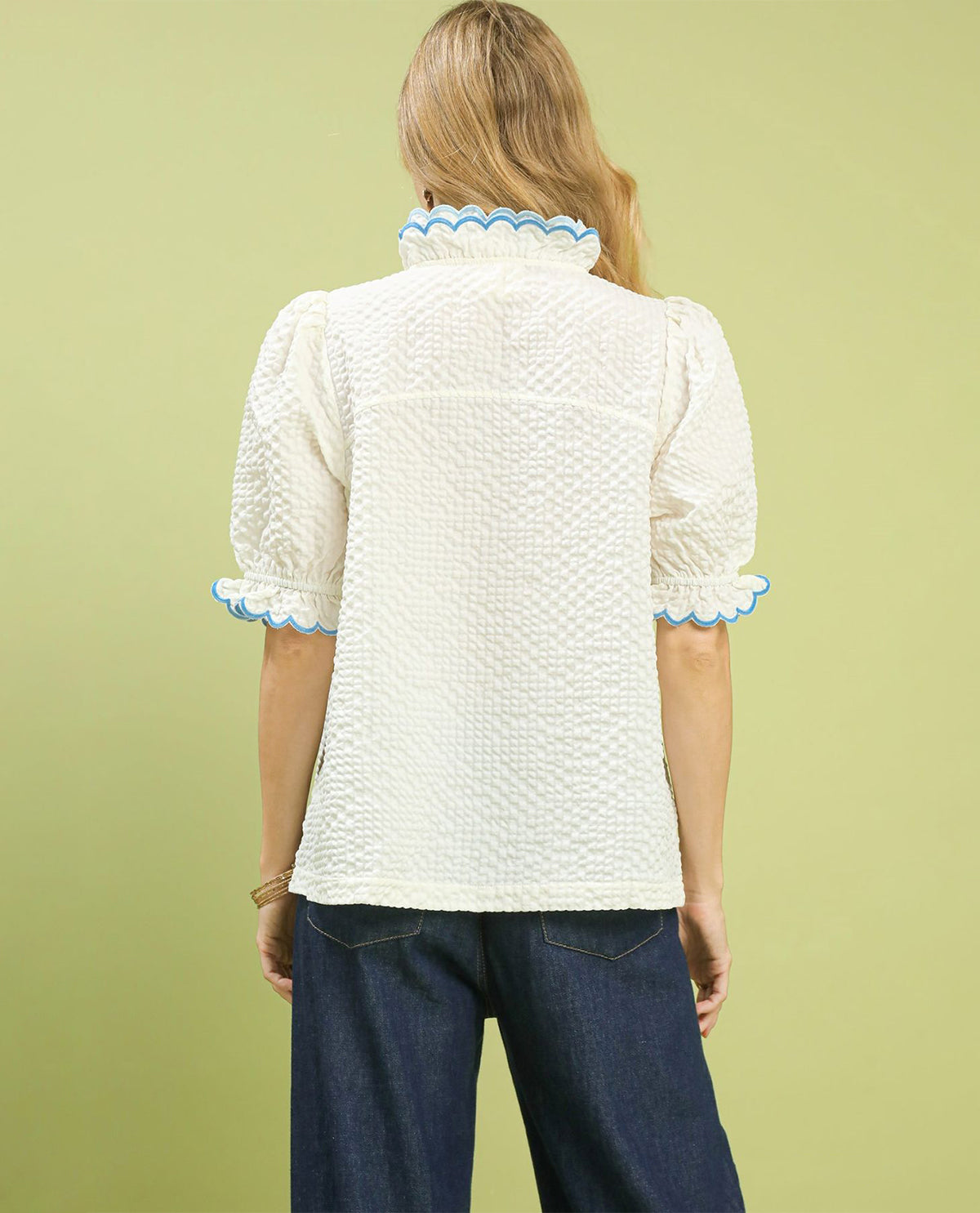 Umgee Solid Textured Puff Sleeve Blouse