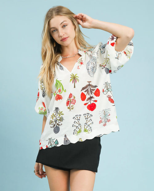 Umgee Floral Encyclopedia Print Blouse