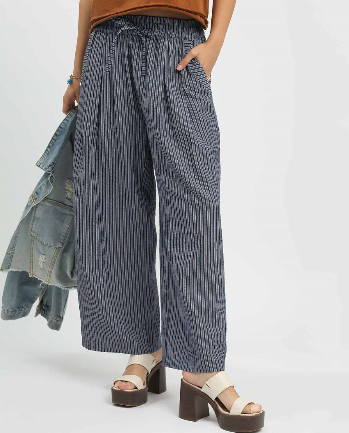 Umgee Pull On Wide Leg Pants Navy