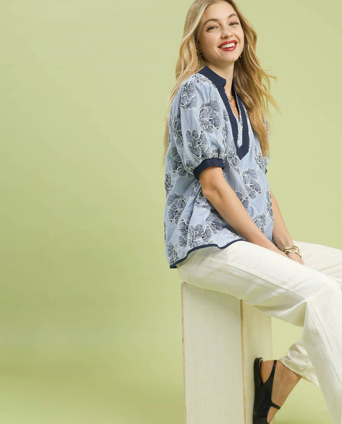 Umgee Embroidered V-Neck Top