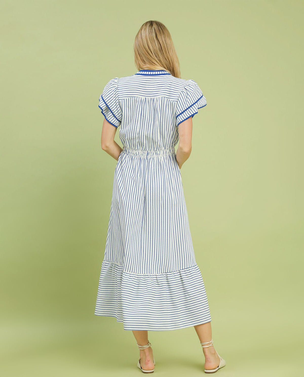 Umgee Stripe Midi Dress with Flutter Sleeves