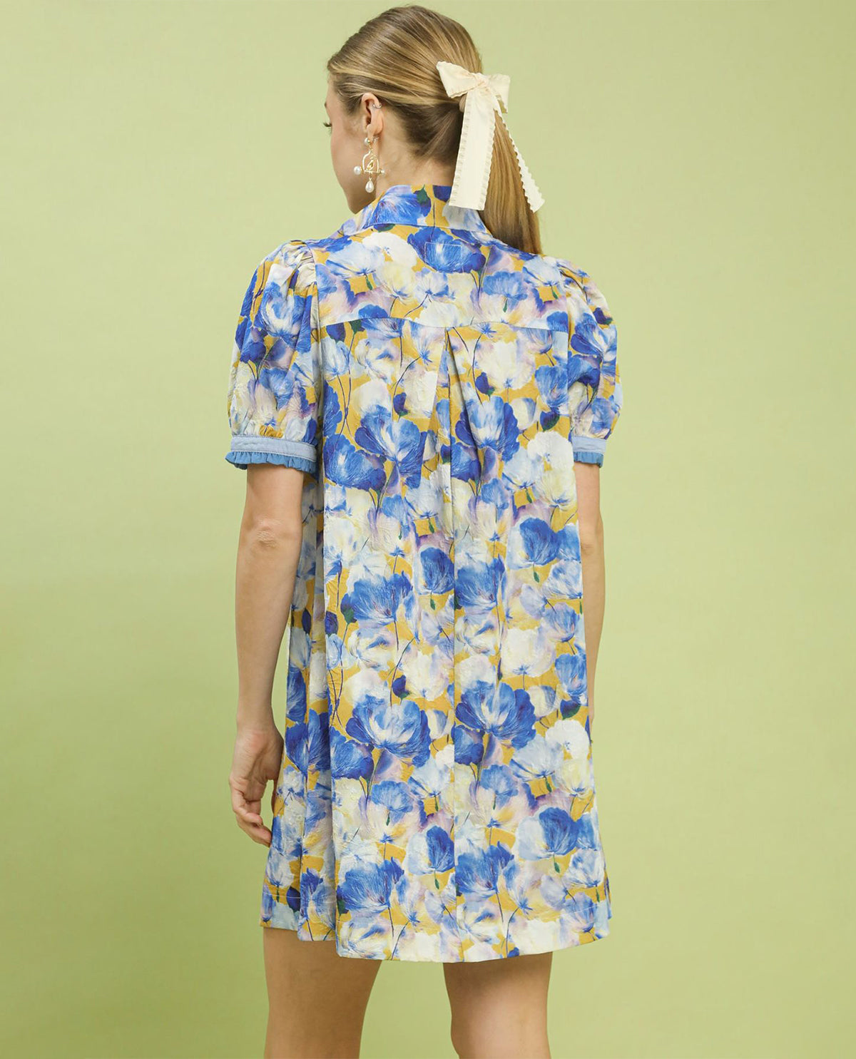 Umgee Floral Print High Neck Midi Dress