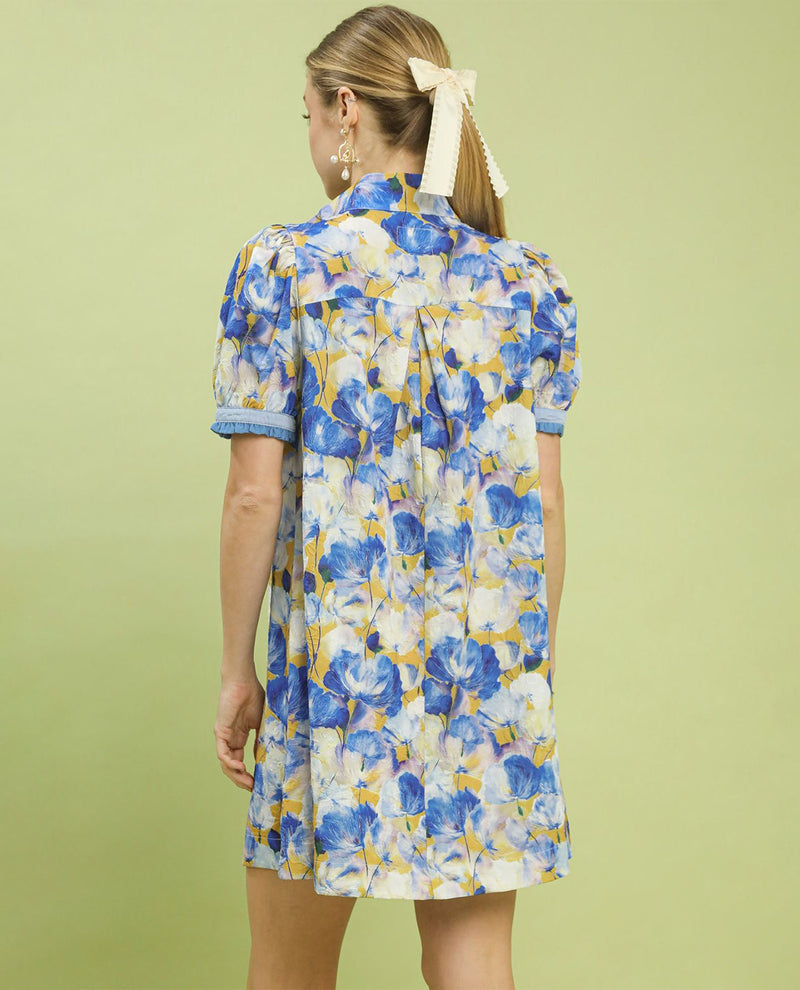 Umgee Floral Print High Neck Midi Dress