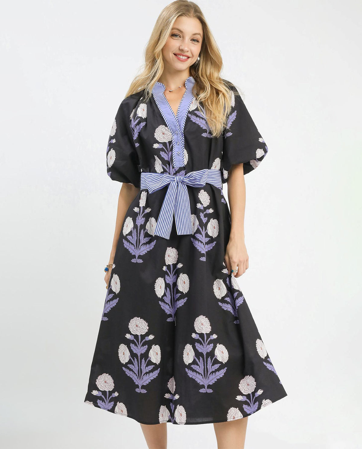 Umgee Floral Print V-neck Maxi Dress