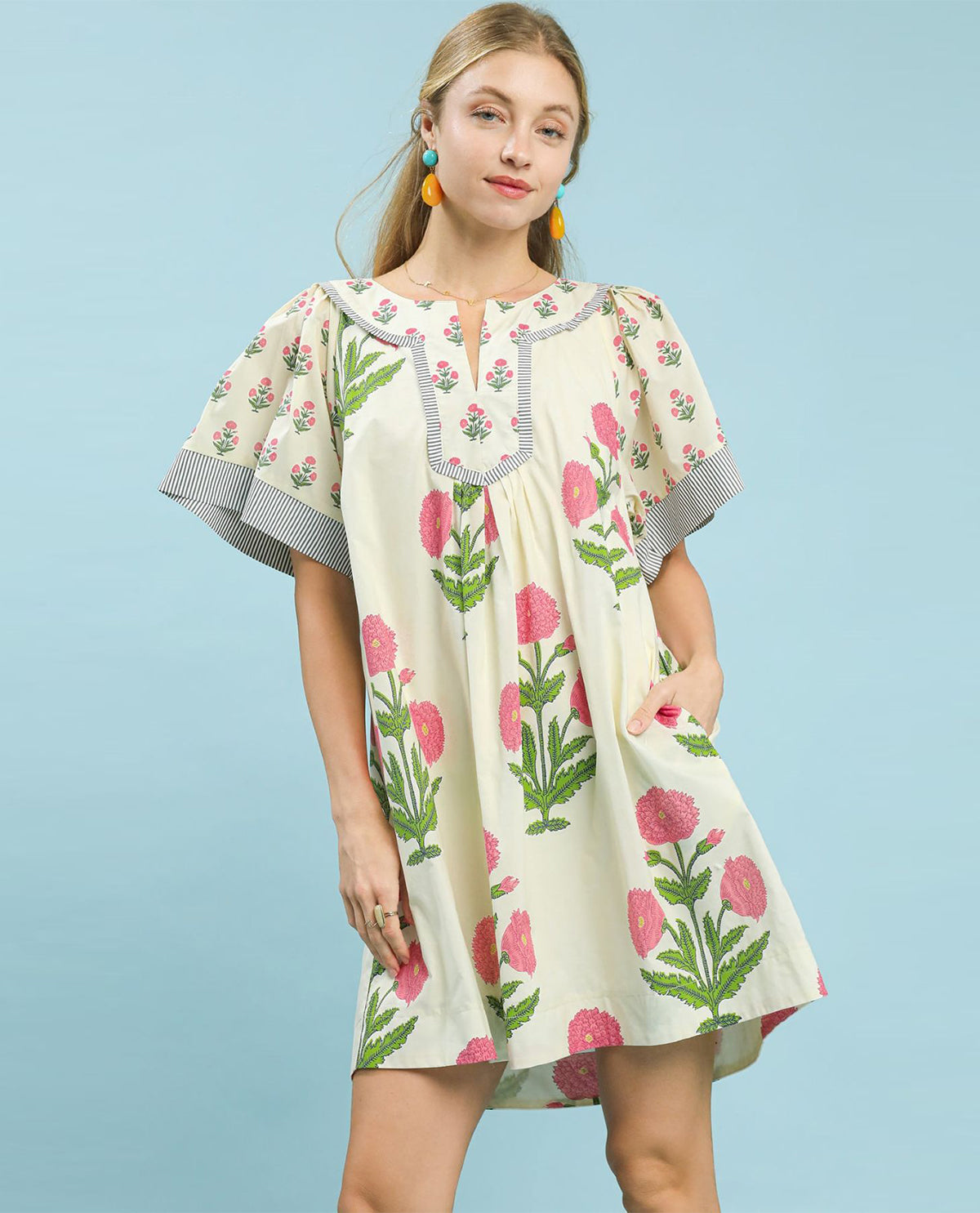 Umgee Floral Print Vneck Dress