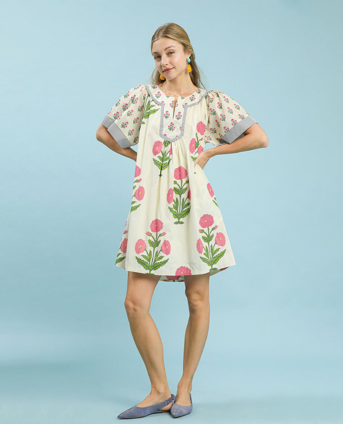 Umgee Floral Print Vneck Dress