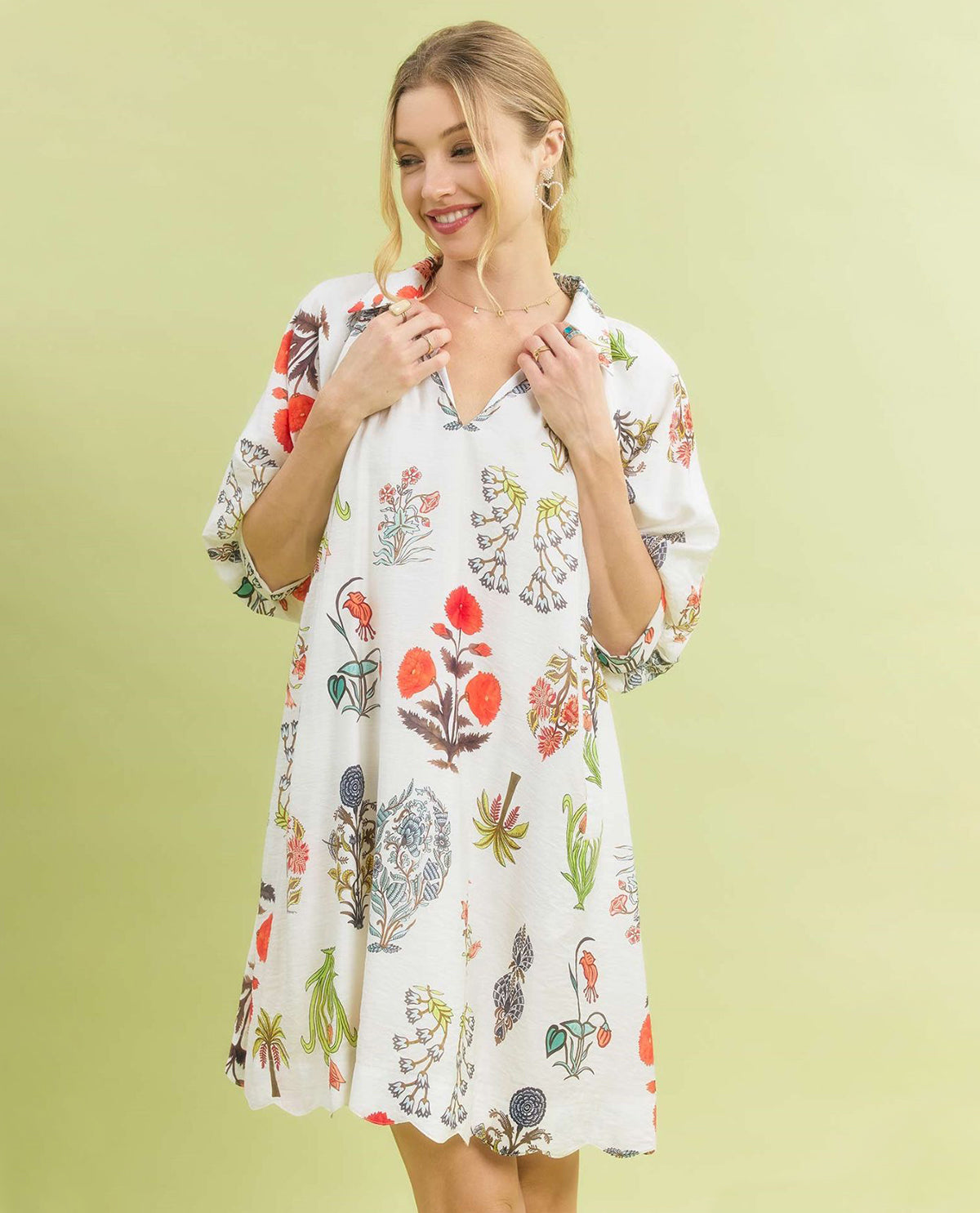 Umgee Floral Encyclopedia Print Mini Dress