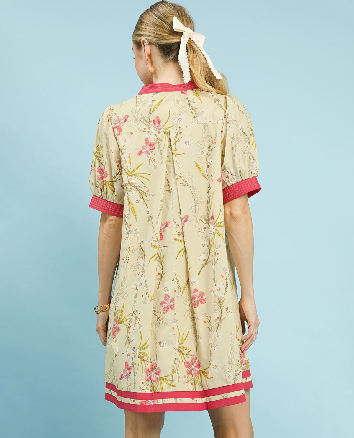 Umgee Floral Puff Sleeve Dress Yellow