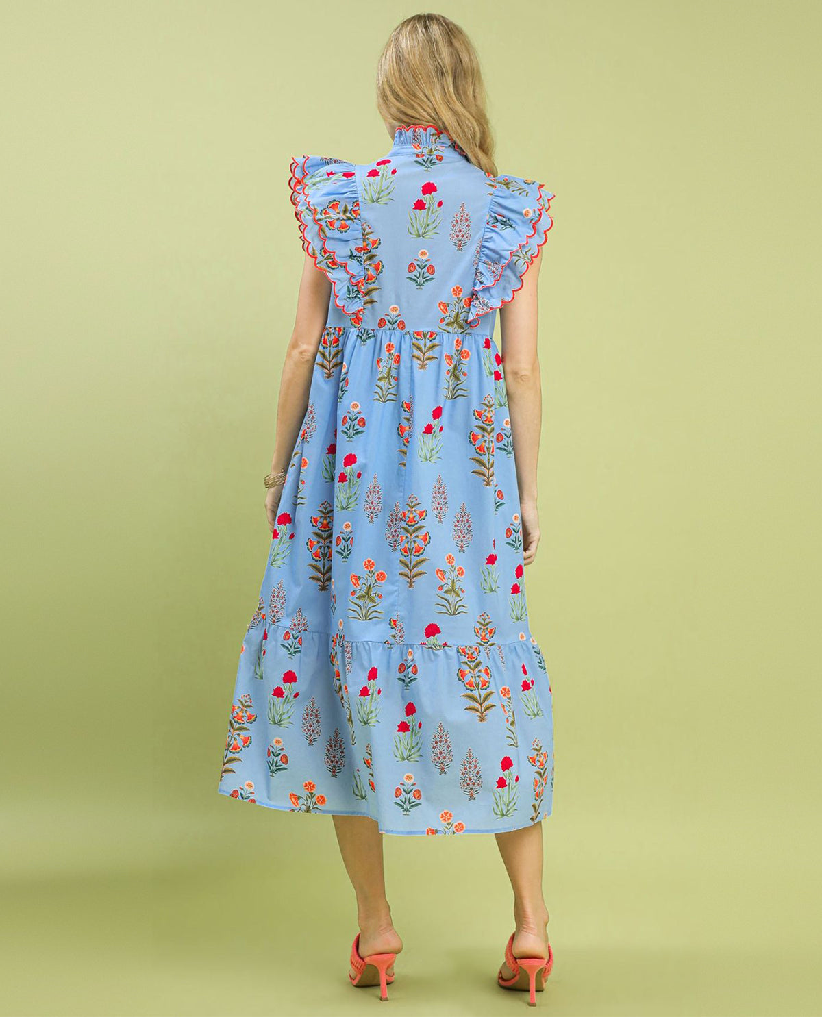 Umgee Block Floral Midi Dress Light Blue