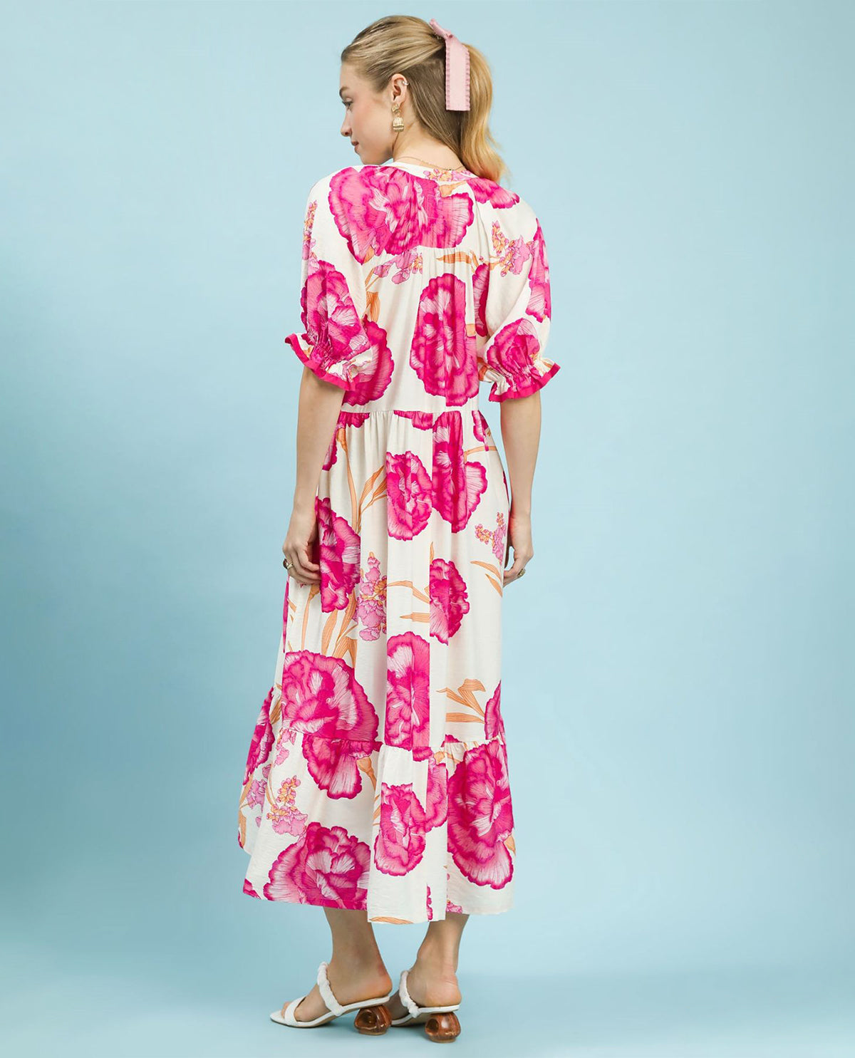 Umgee Floral Print Maxi Dress Ivory/Pink