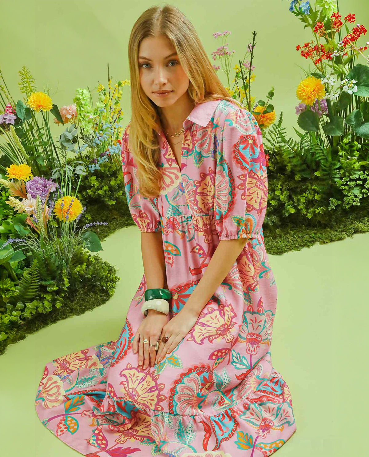 Umgee Paisley Print Tiered Dress