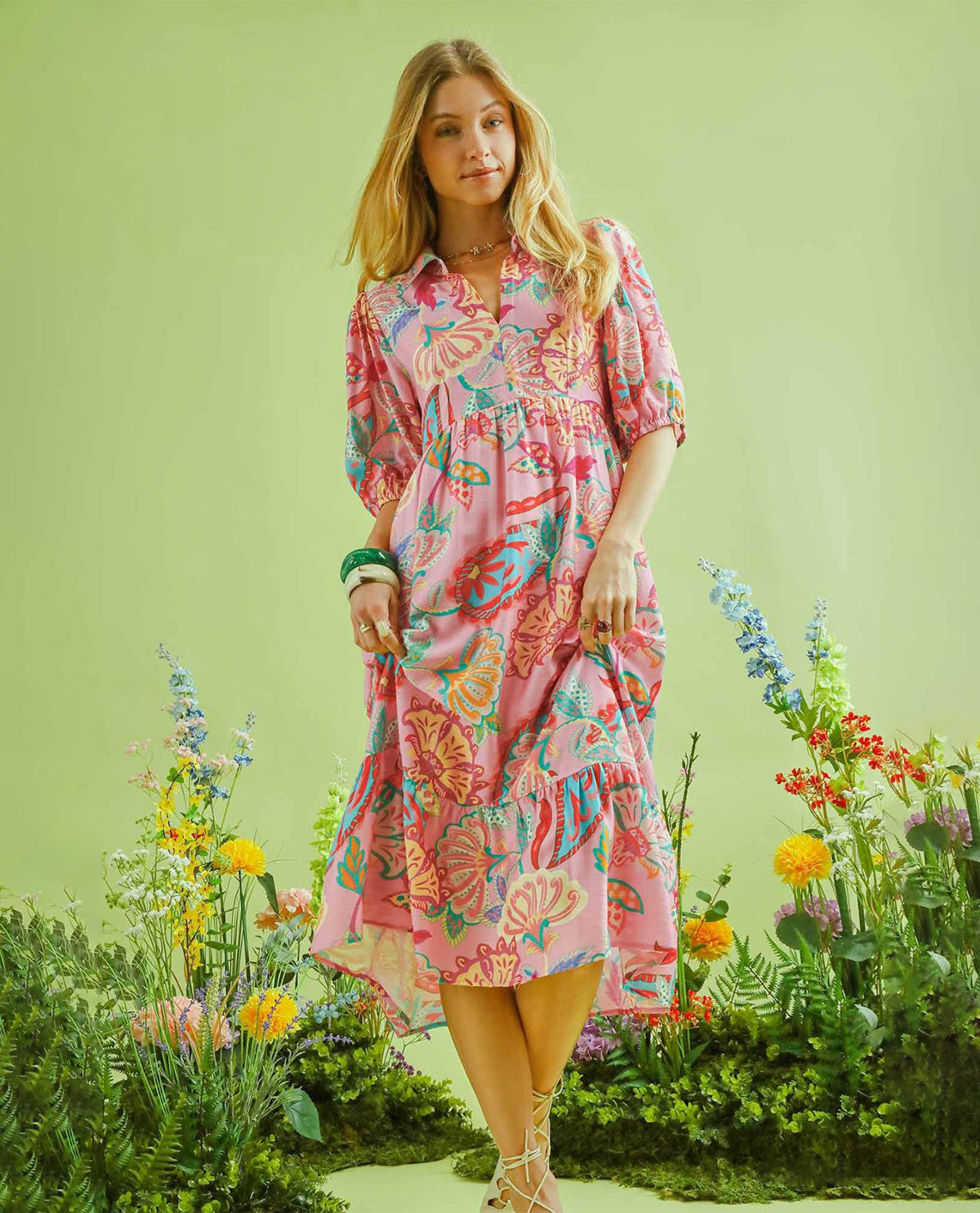 Umgee Paisley Print Tiered Dress