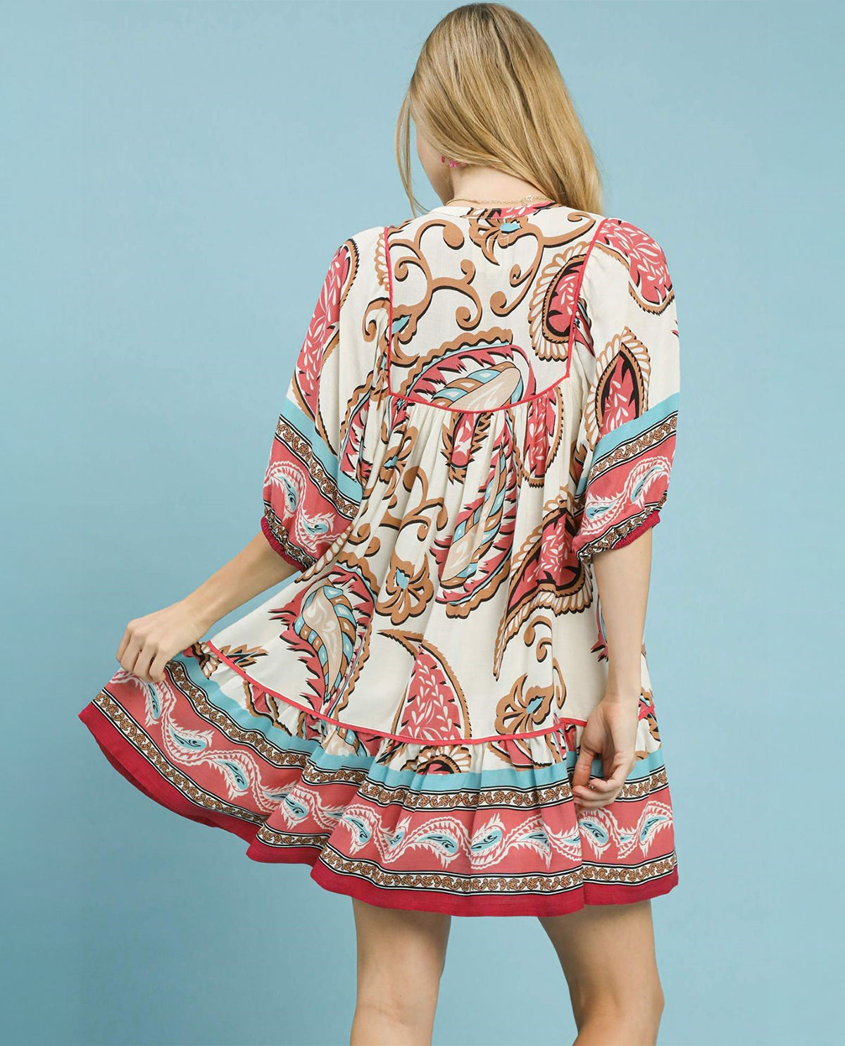 Umgee Boho Paisley Tassel Tiered Dress