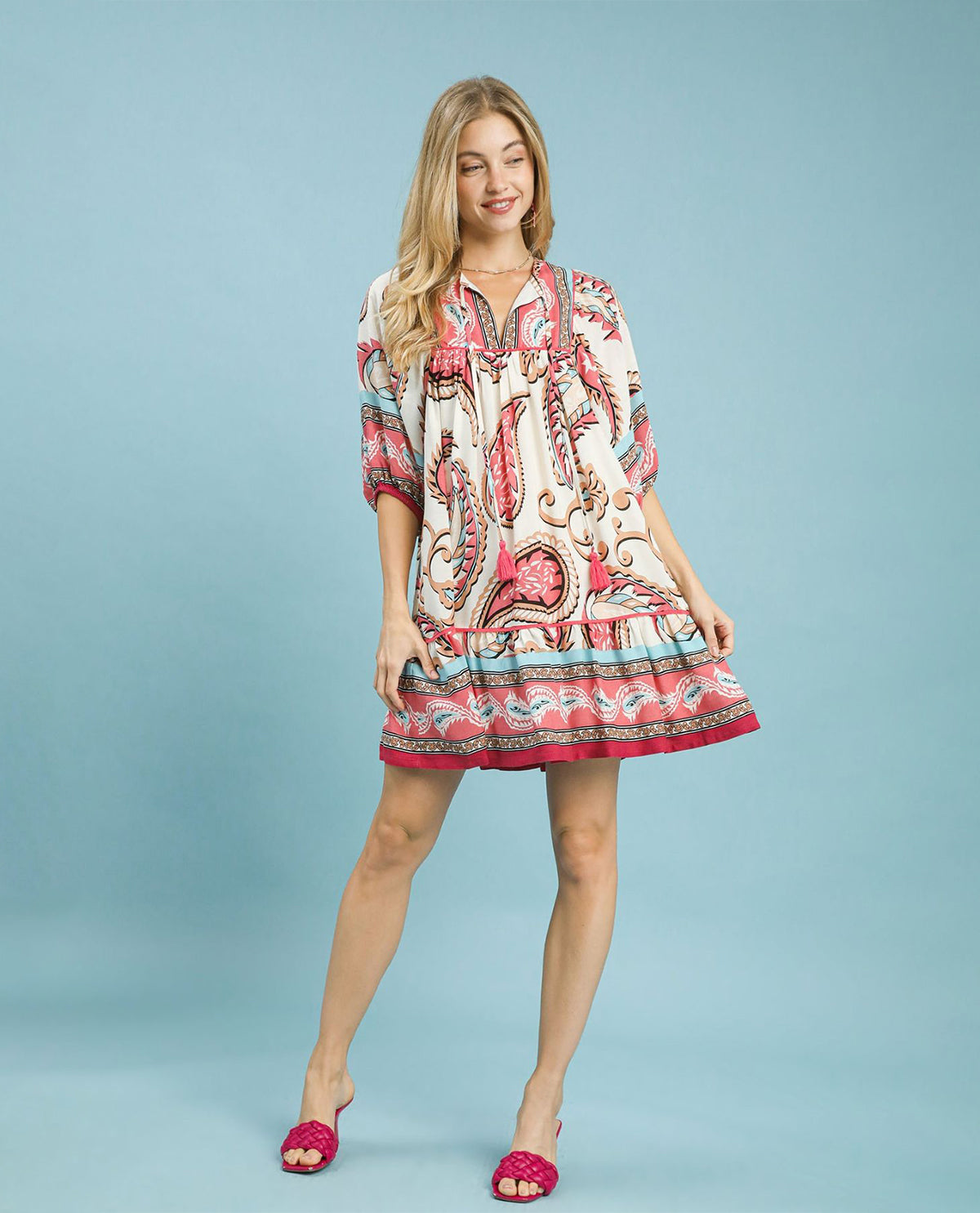 Umgee Boho Paisley Tassel Tiered Dress