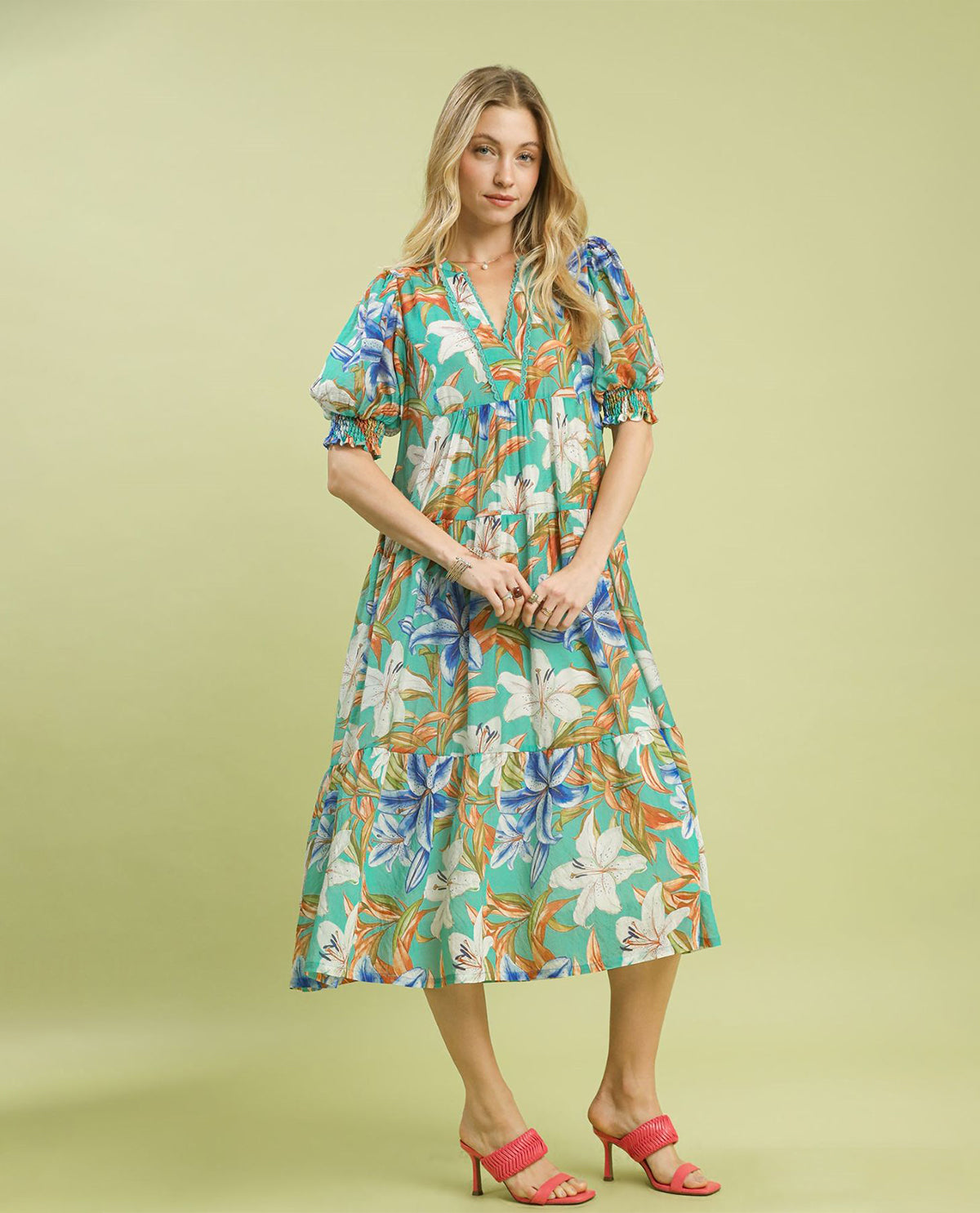 Umgee Print Tiered Dress