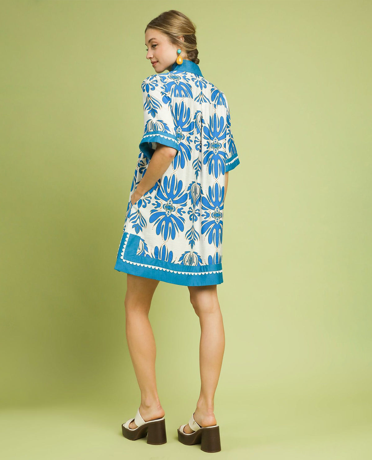 Umgee Paisley Print Dress Solid Border Trim