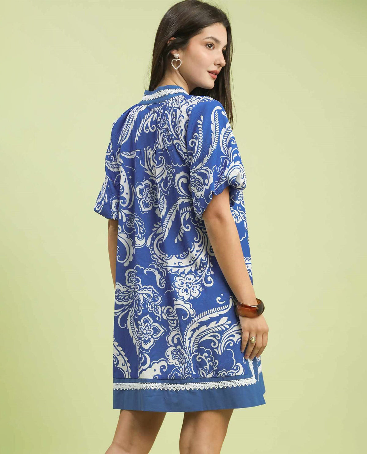 Umgee 2 Tone Print Dress Blue/Cream