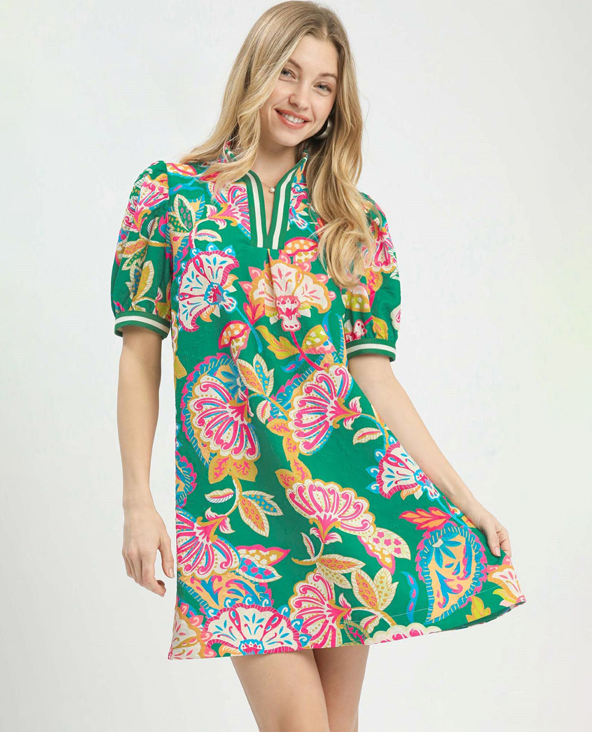 Umgee Paisley Print High Neck Dress