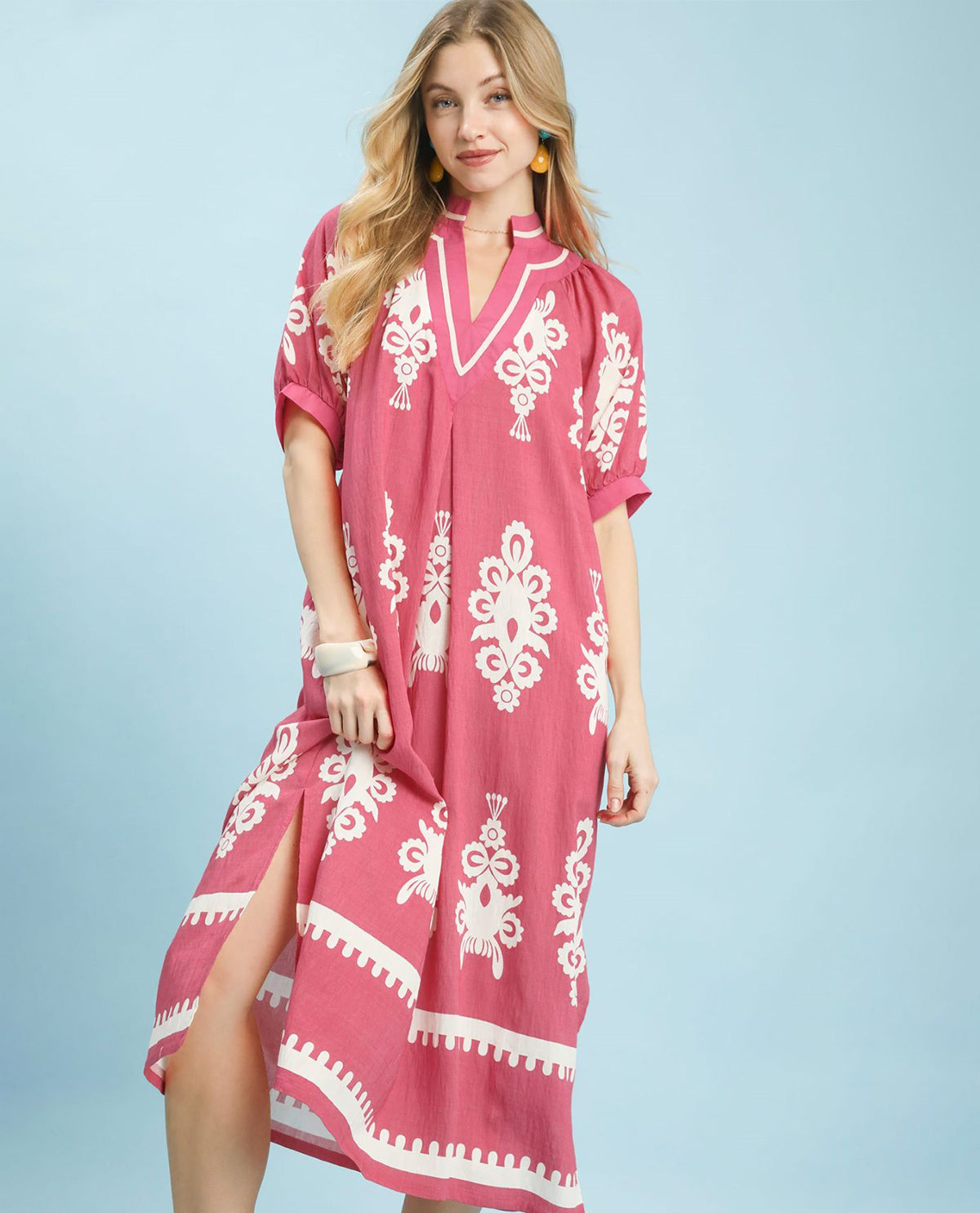 Umgee 2 Tone Border Print Dress