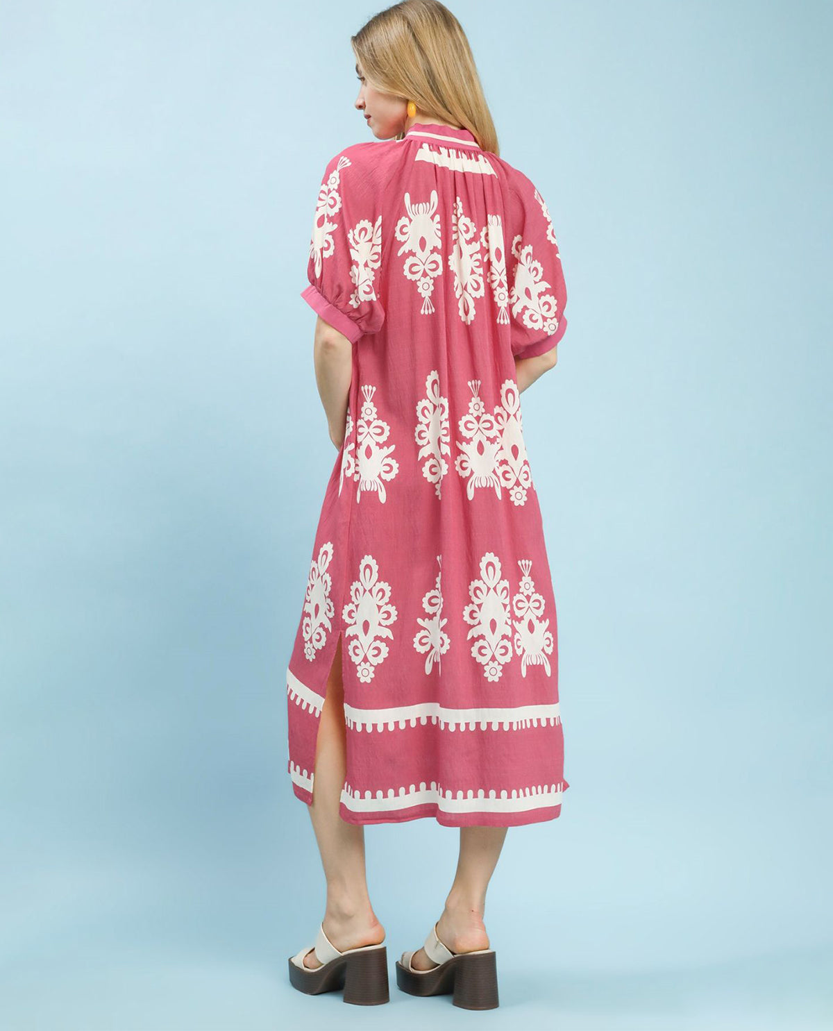 Umgee 2 Tone Border Print Dress