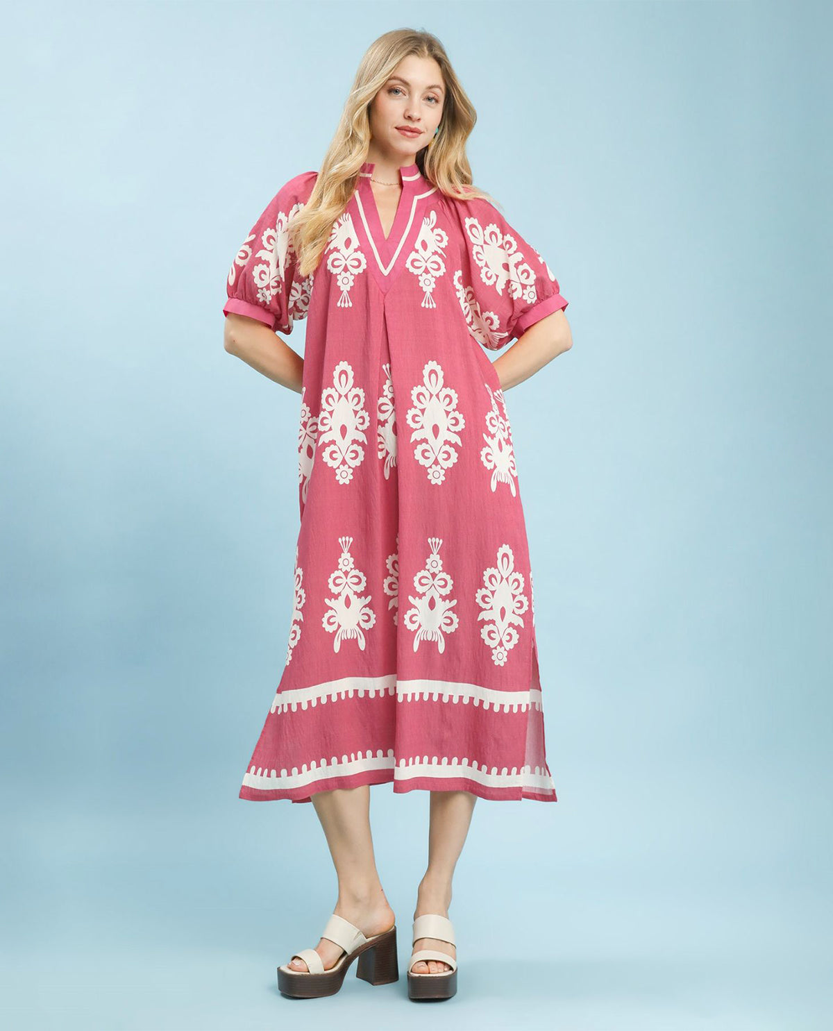 Umgee 2 Tone Border Print Dress