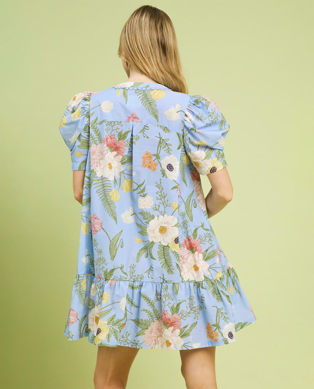 Umgee Floral Print Dress Puff Sleeve