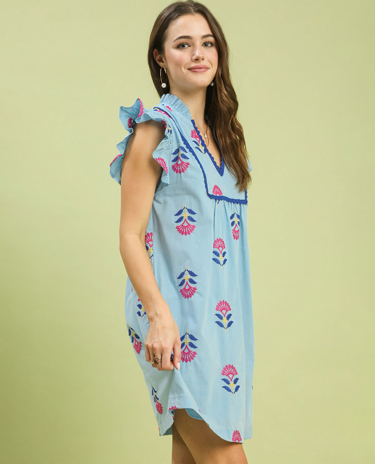 Umgee Print Embroidered Dress
