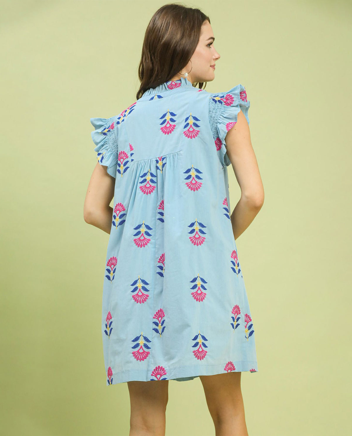 Umgee Print Embroidered Dress