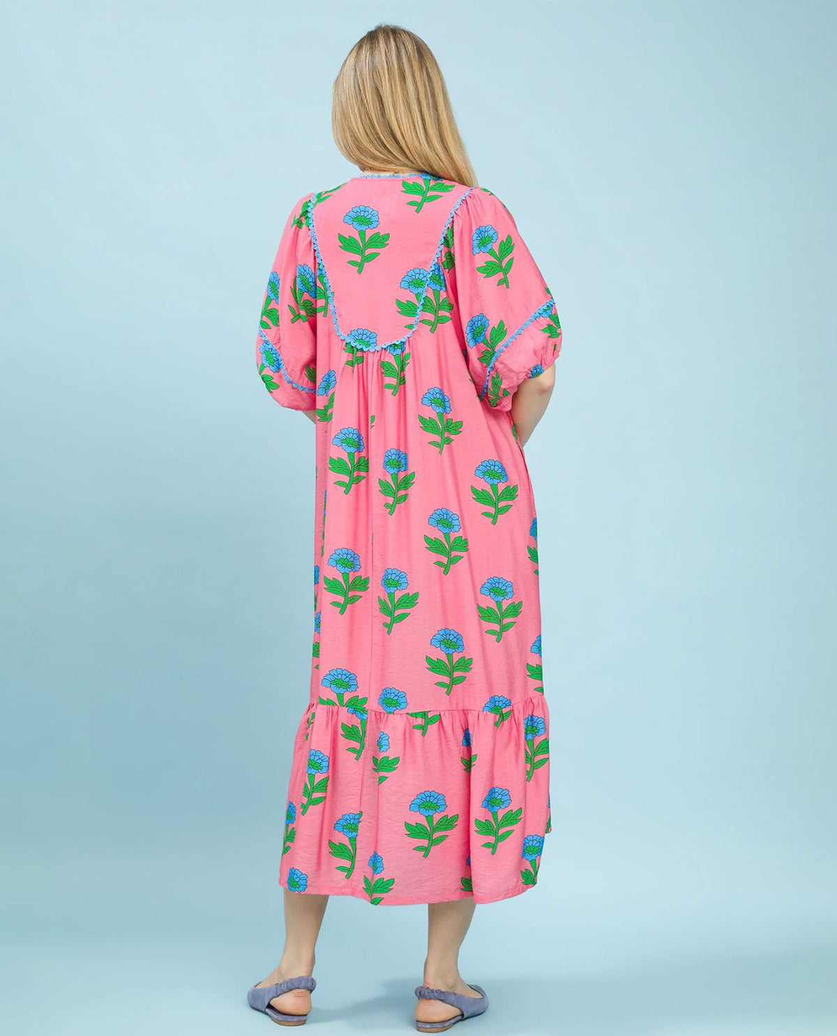 Umgee Print Vneck Long Dress Pink