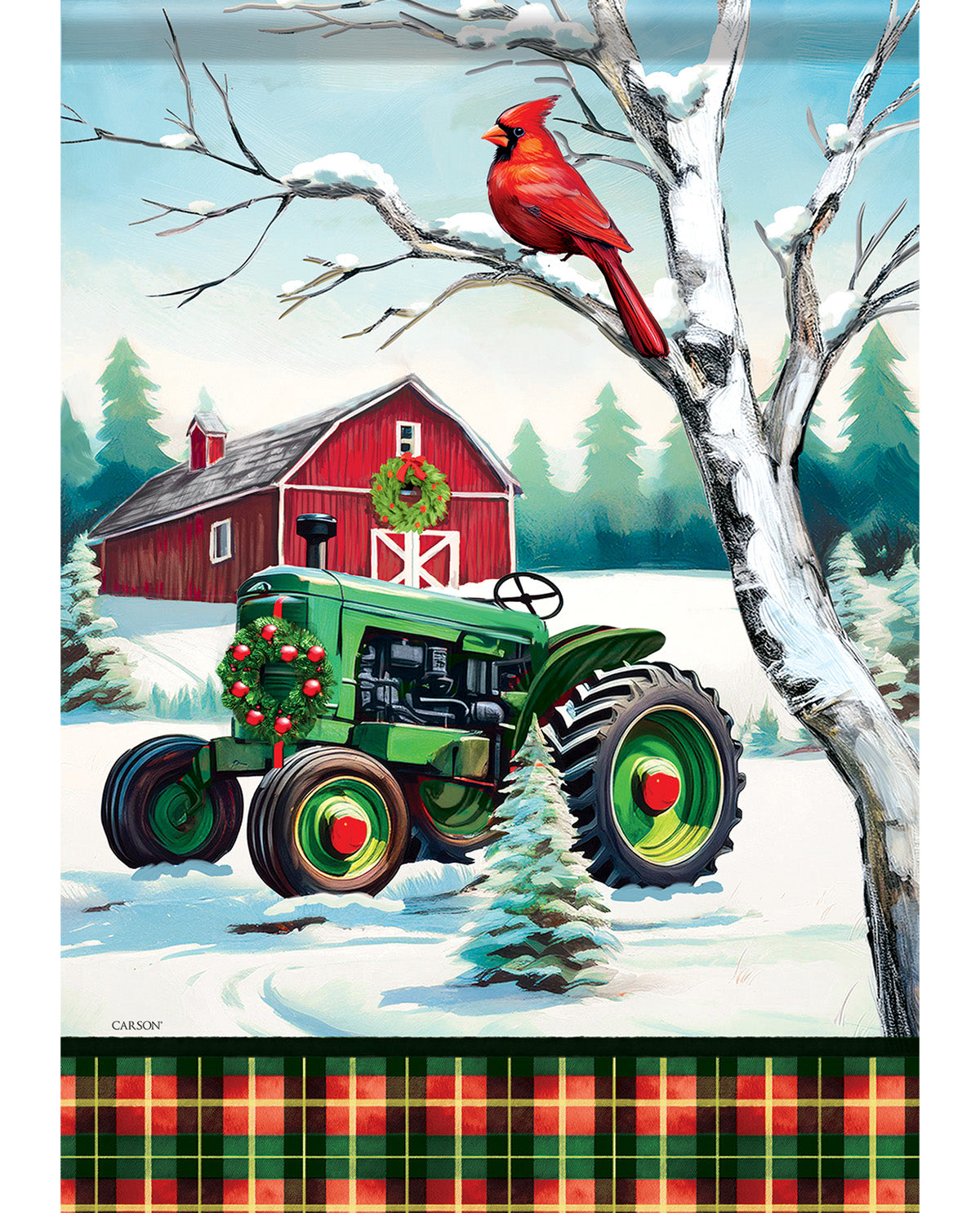 Carson Delivering Gifts Christmas Tractor Garden Flag