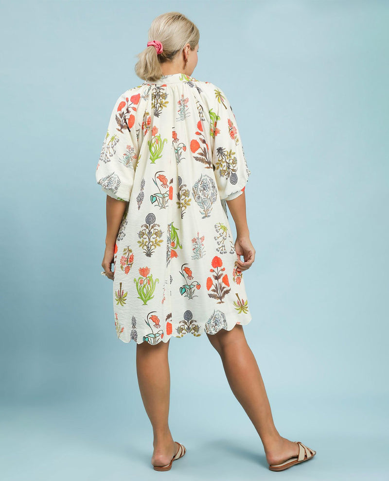 Umgee Floral Encyclopedia Print Midi Dress Cream