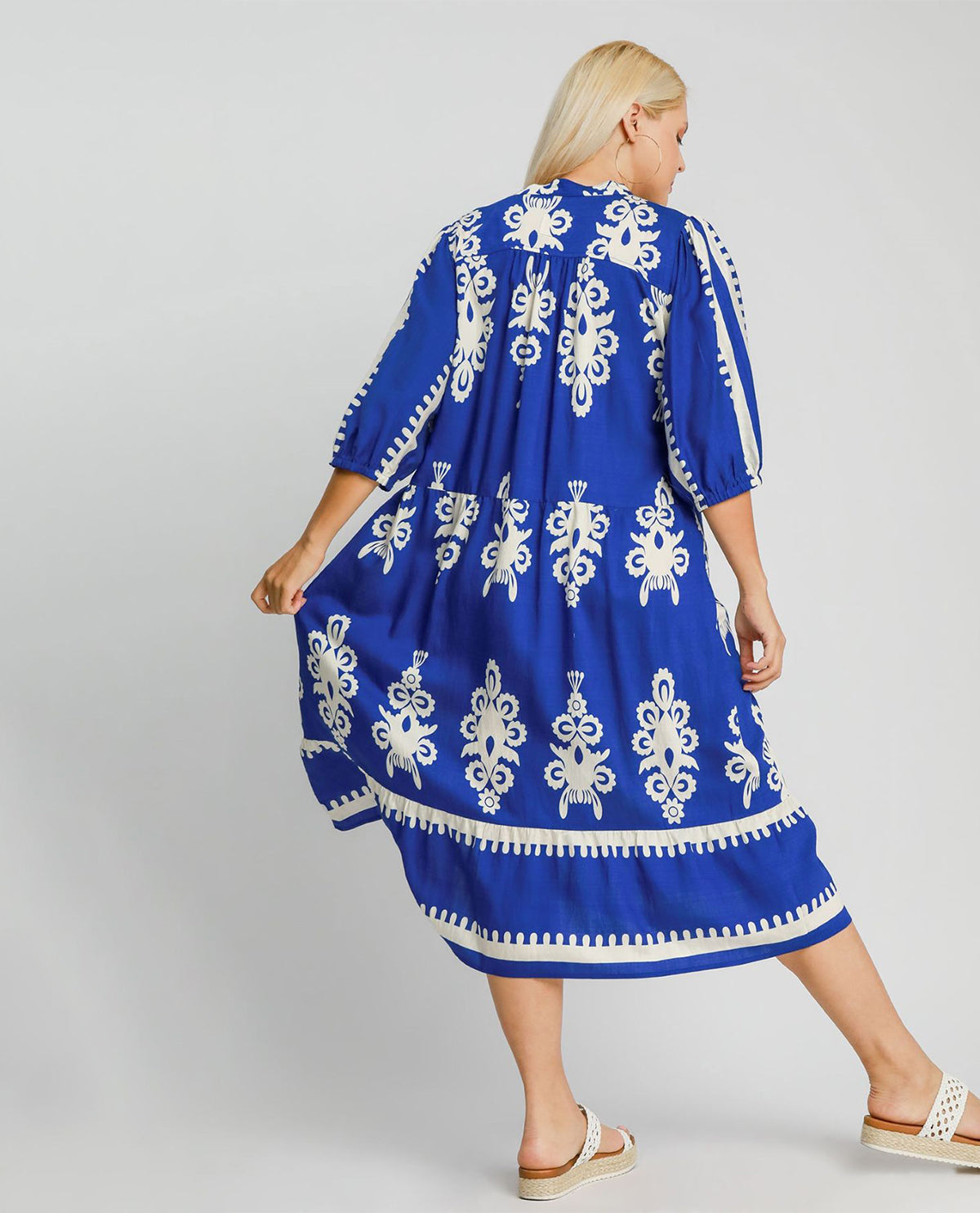 Umgee Desert Bloom Embroidered Midi Dress Cobalt Blue
