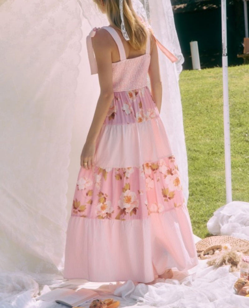 Oddi Colorblock Tiered Dress Pink