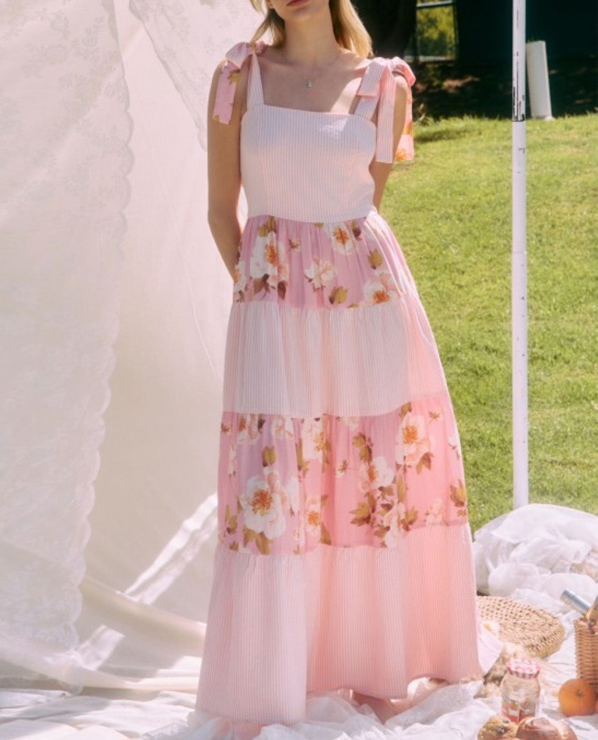 Oddi Plus Colorblock Tiered Dress Pink