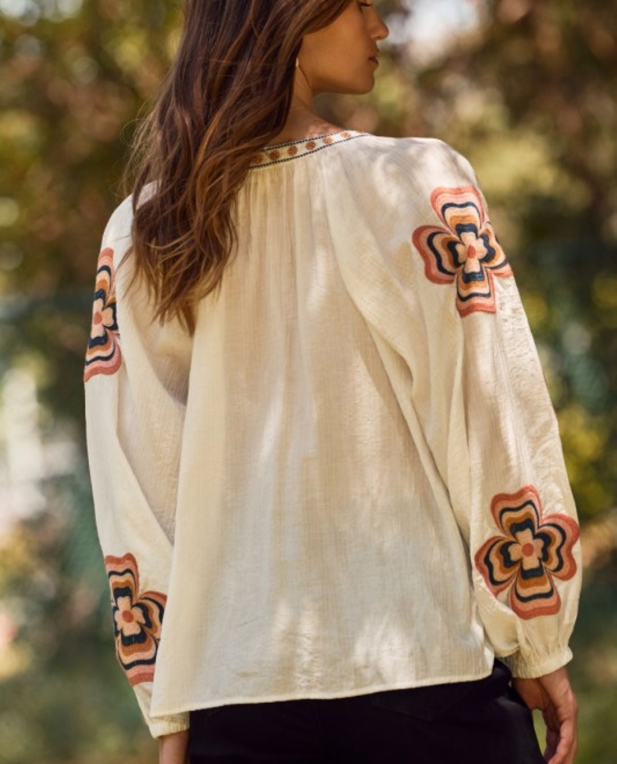 Oddi Embroidered Sleeve Blouse White