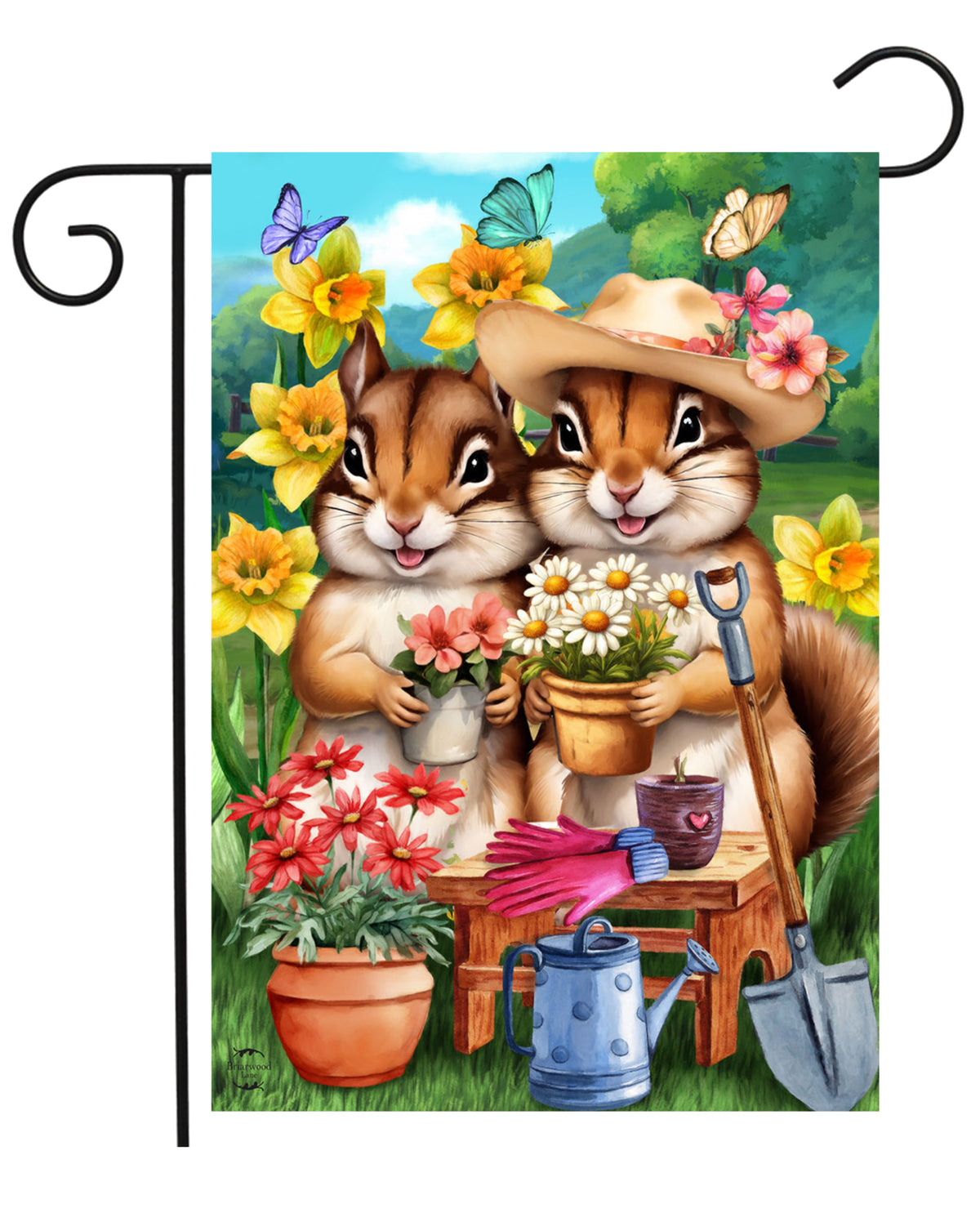 Springtime Chipmunks Garden Flag
