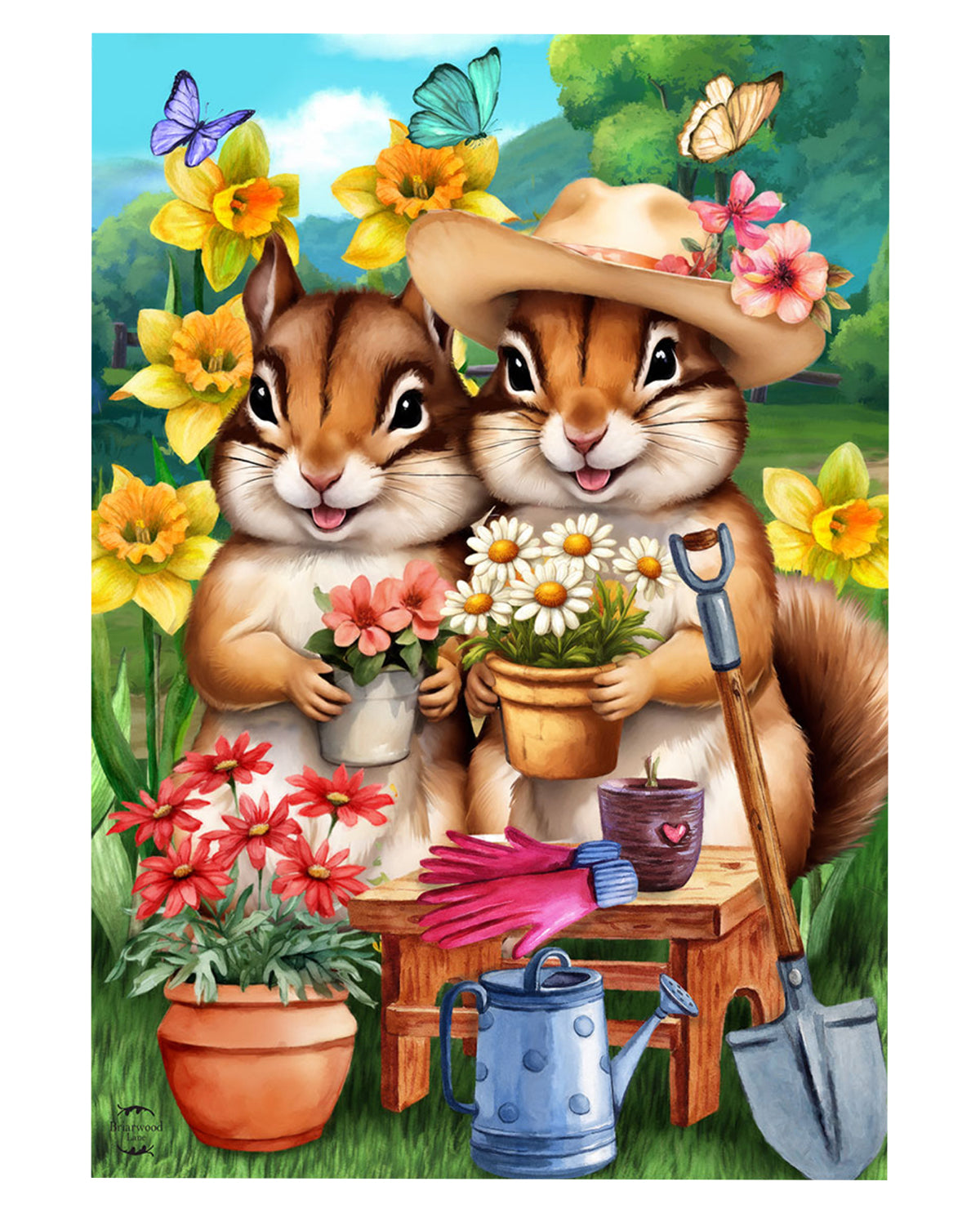 Springtime Chipmunks Garden Flag