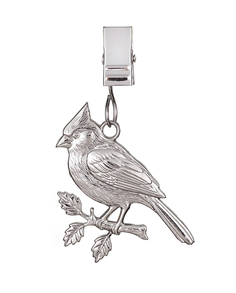 Silver cardinal bird charm on a white background