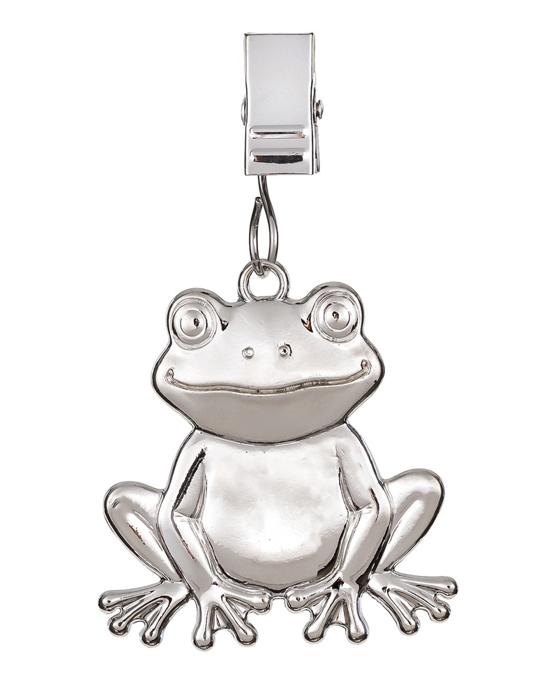 Silver frog charm on a white background