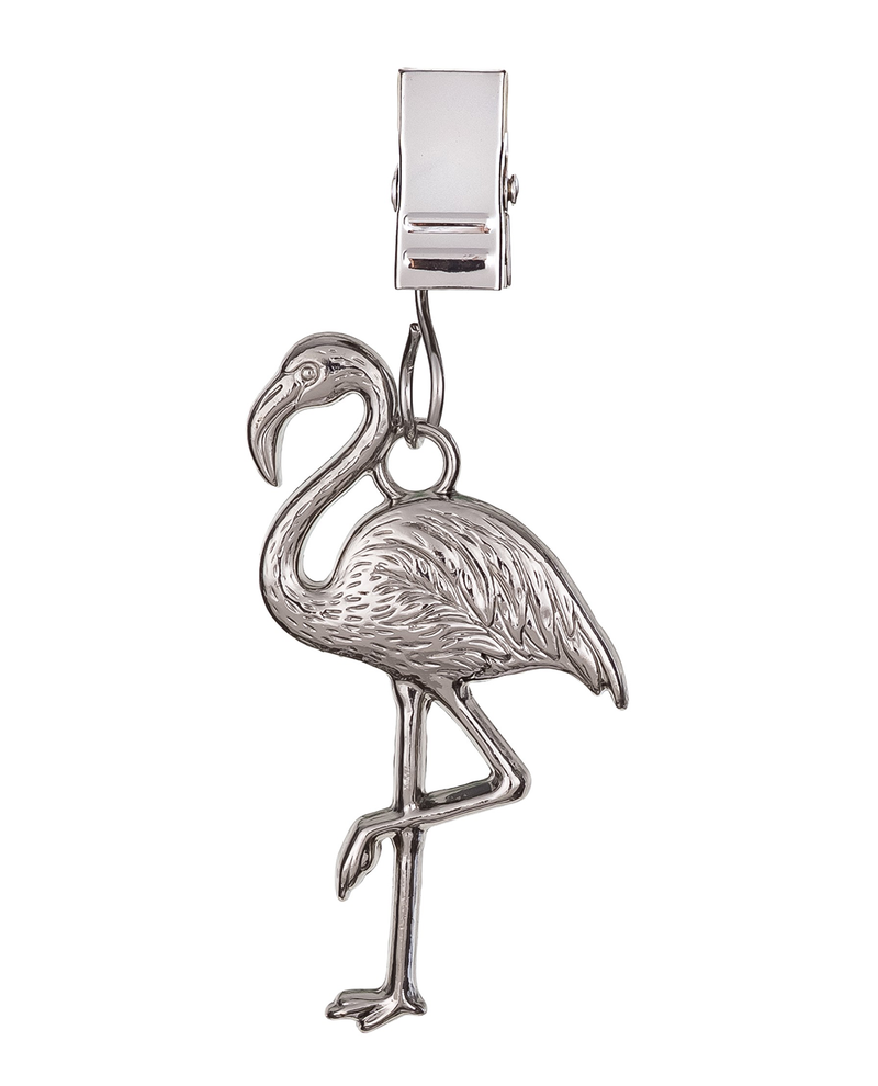 Silver flamingo charm on a white background