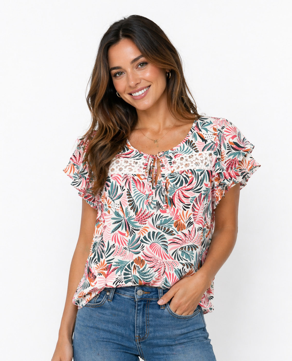 Robert Louis Crochet Insert Top Pink/Coral