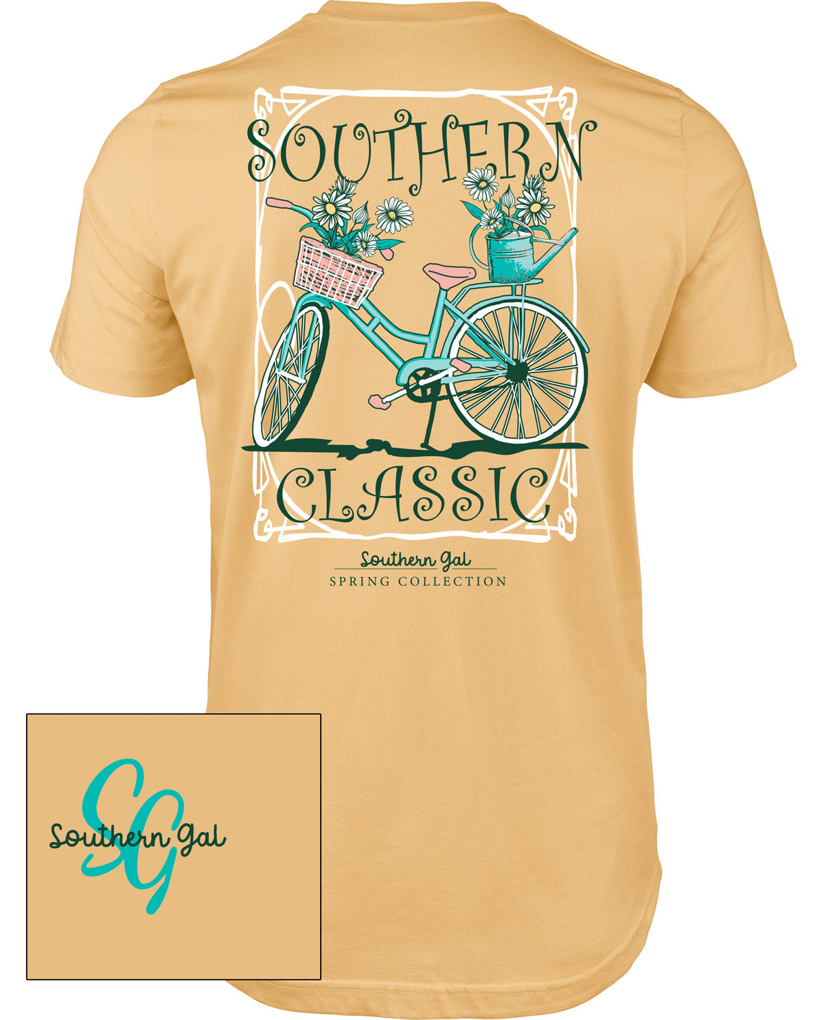 Southern Gal Classic Bicycle  Short Sleeve Screen Tee Yellow Haze
