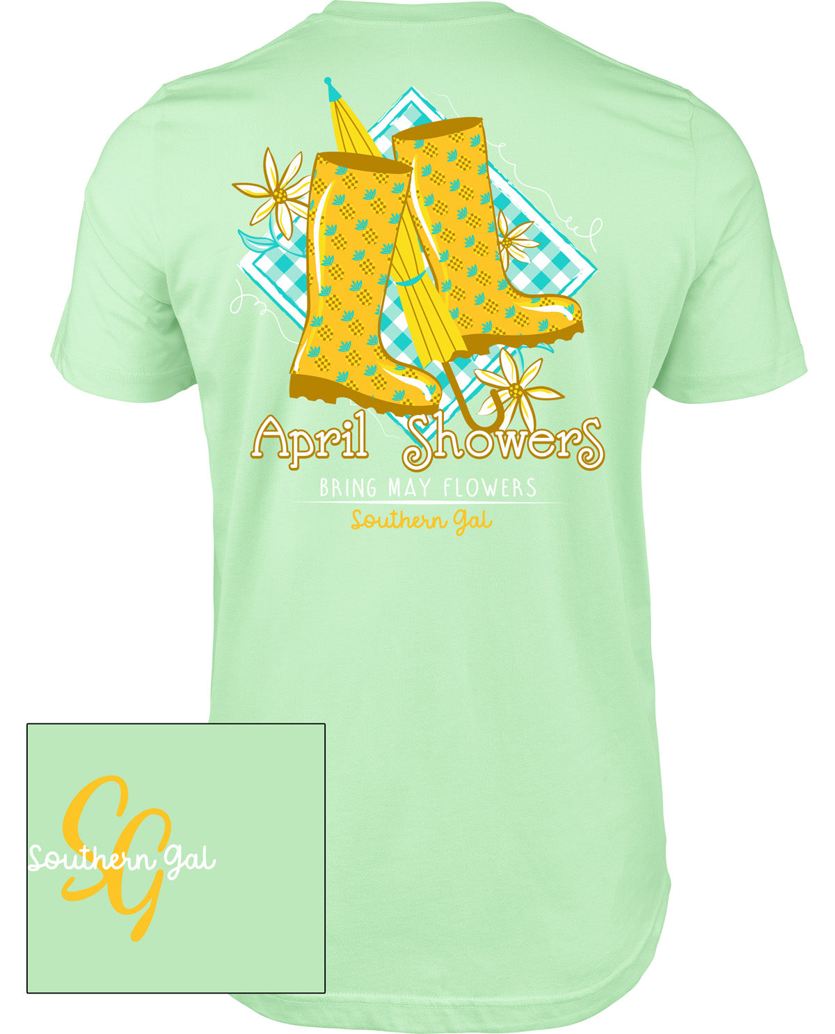 Southern Gal Rain Boots Short Sleeve Screen Tee Mint