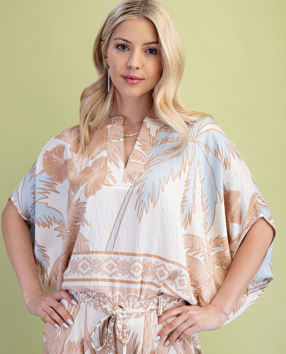 Gigio Tropical Print Dolman Top Taupe