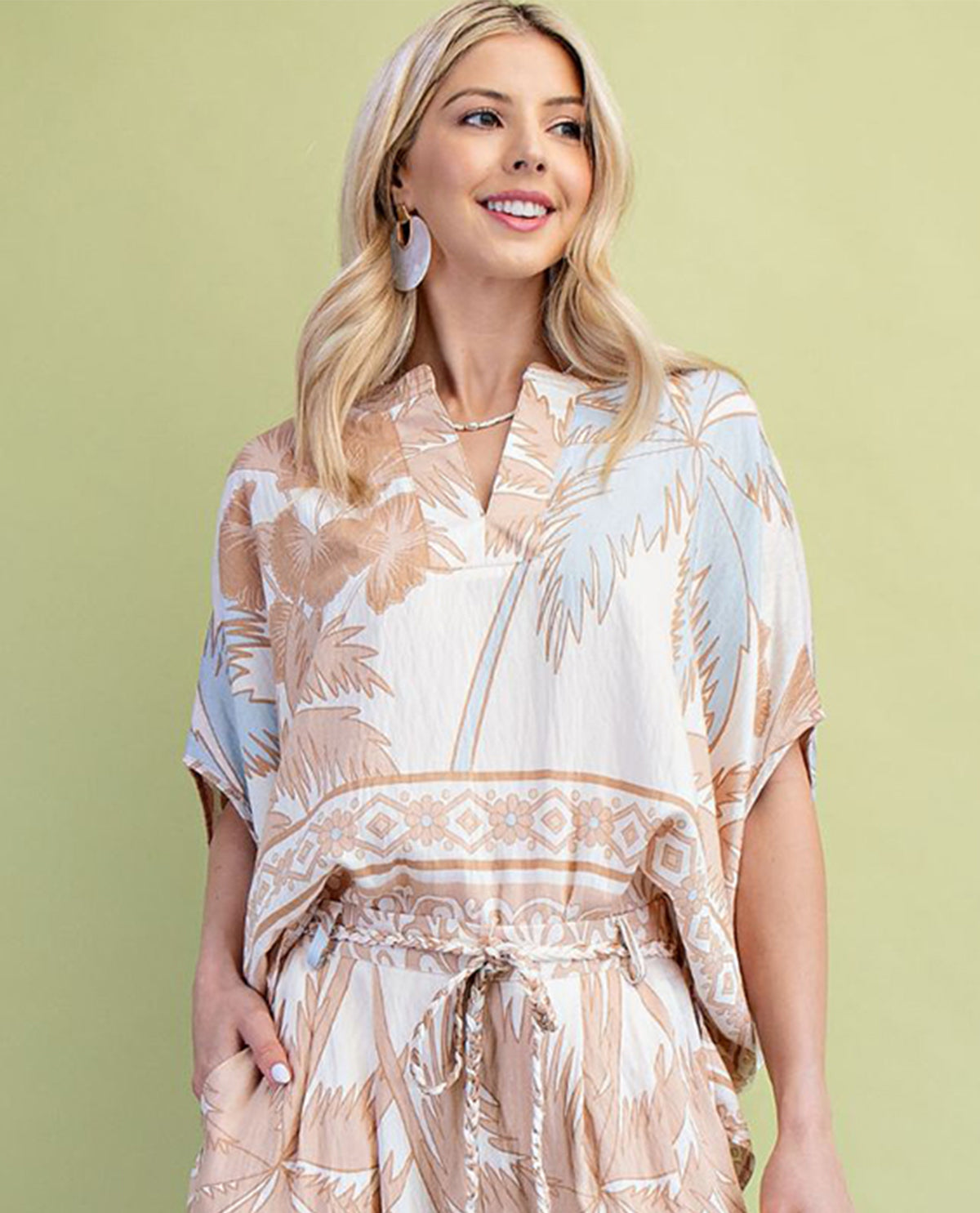 Gigio Tropical Print Dolman Top Taupe